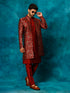 Men's Red Jacquard Indo Western With Maroon Viscose Kurta Pant Set